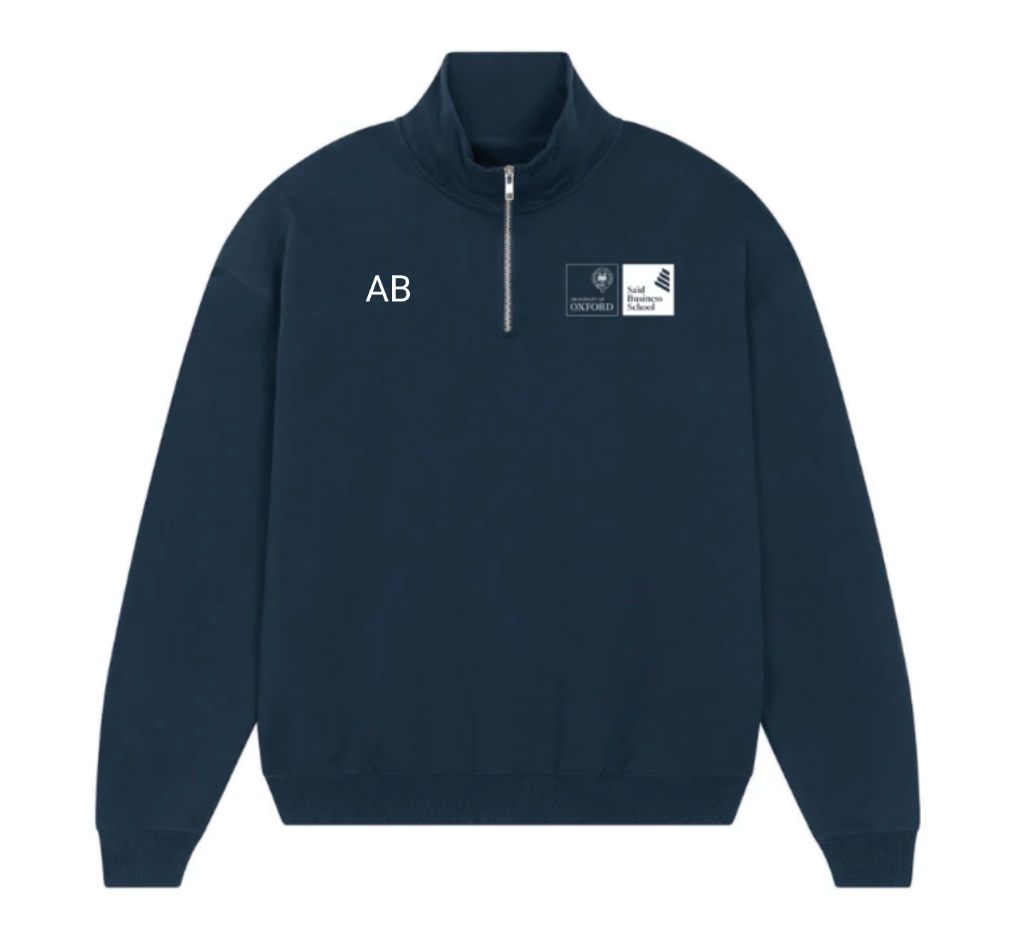 Personalised navy quarter zip sweatshirt