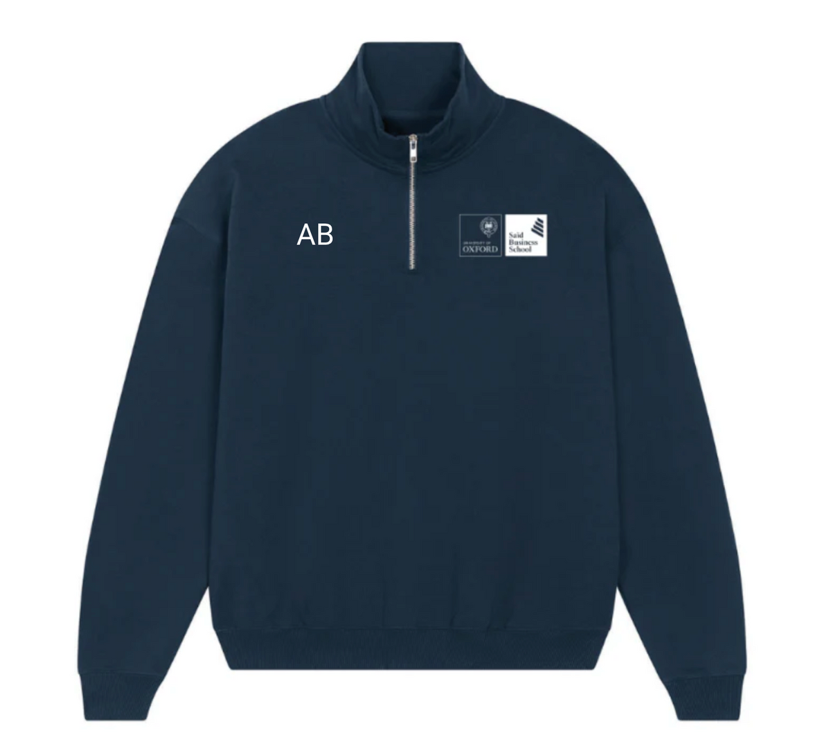 Personalised navy quarter zip sweatshirt