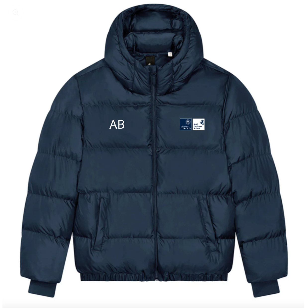 Personalised navy puffer jacket