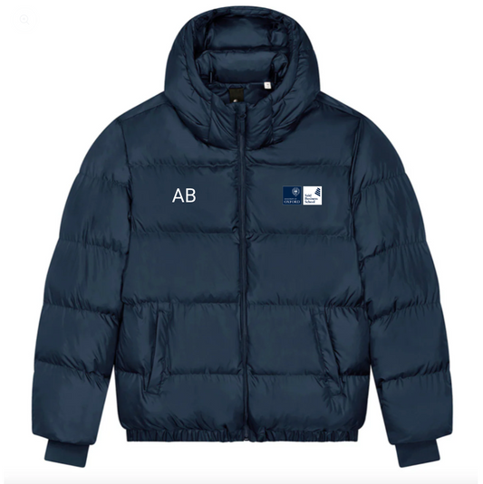 Personalised navy puffer jacket